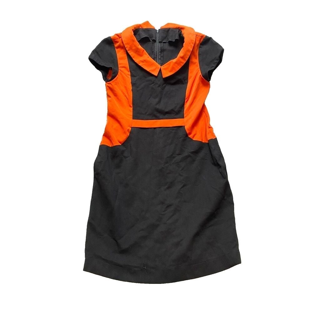 Handmade Dress Womens Medium Black Orange Halloween Gothcore Stretchy Sheath