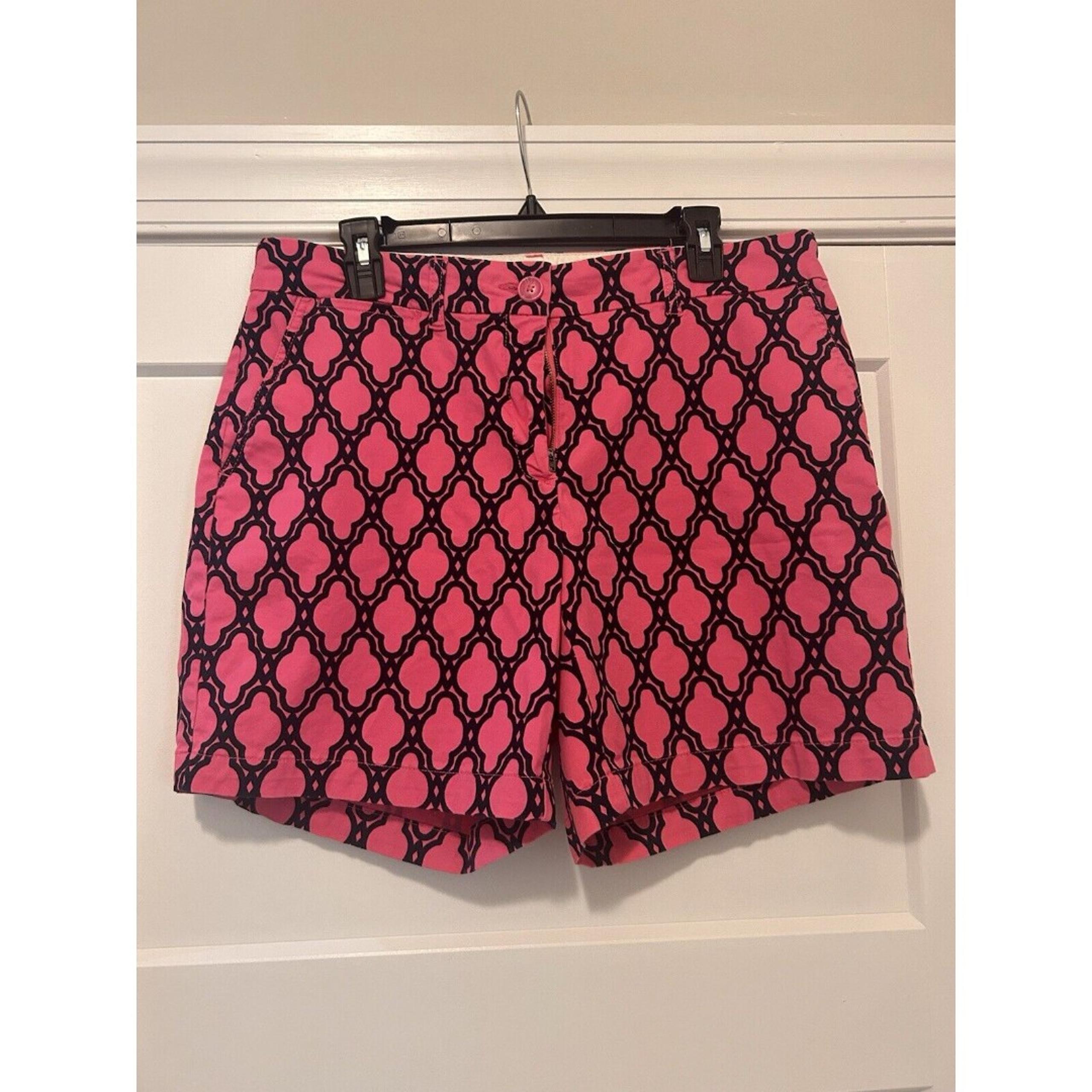 Crown & Ivy Pink Navy Blue Boyfriend Chino Cotton Shorts Size 14 W Plus Curvy