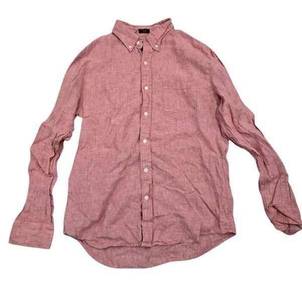 J. Crew Shirt Mens Medium Red Linen Long Sleeve Slim Fit Button-Down Classiccore