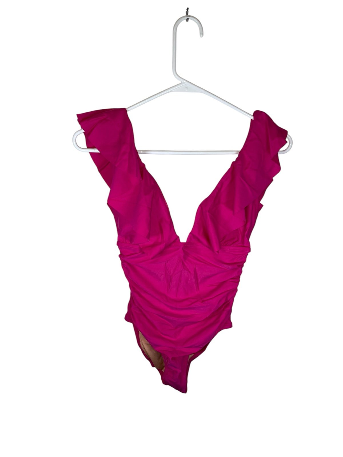 J.Crew ruched Ruffle one piece swimsuit, fuchsia size 4