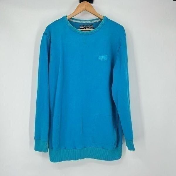 Saga Cut & Sew Sweatshirt Pullover Long Sleeves Crew Neck Blue Mens Size XL