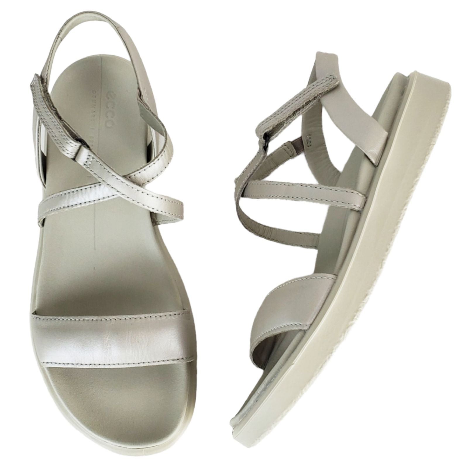 New ecco flowt lx comfort cross strappy leather sandals gravel droid Size 5