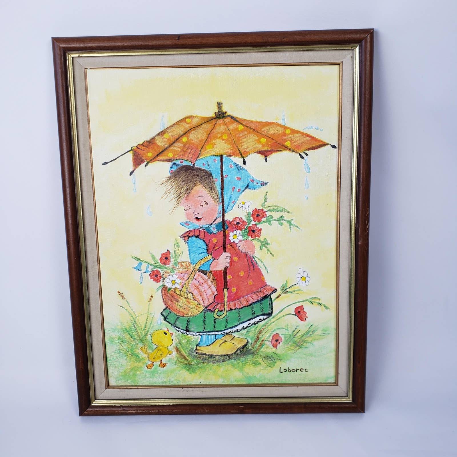 Vintage Girl Flowers Framed Painting