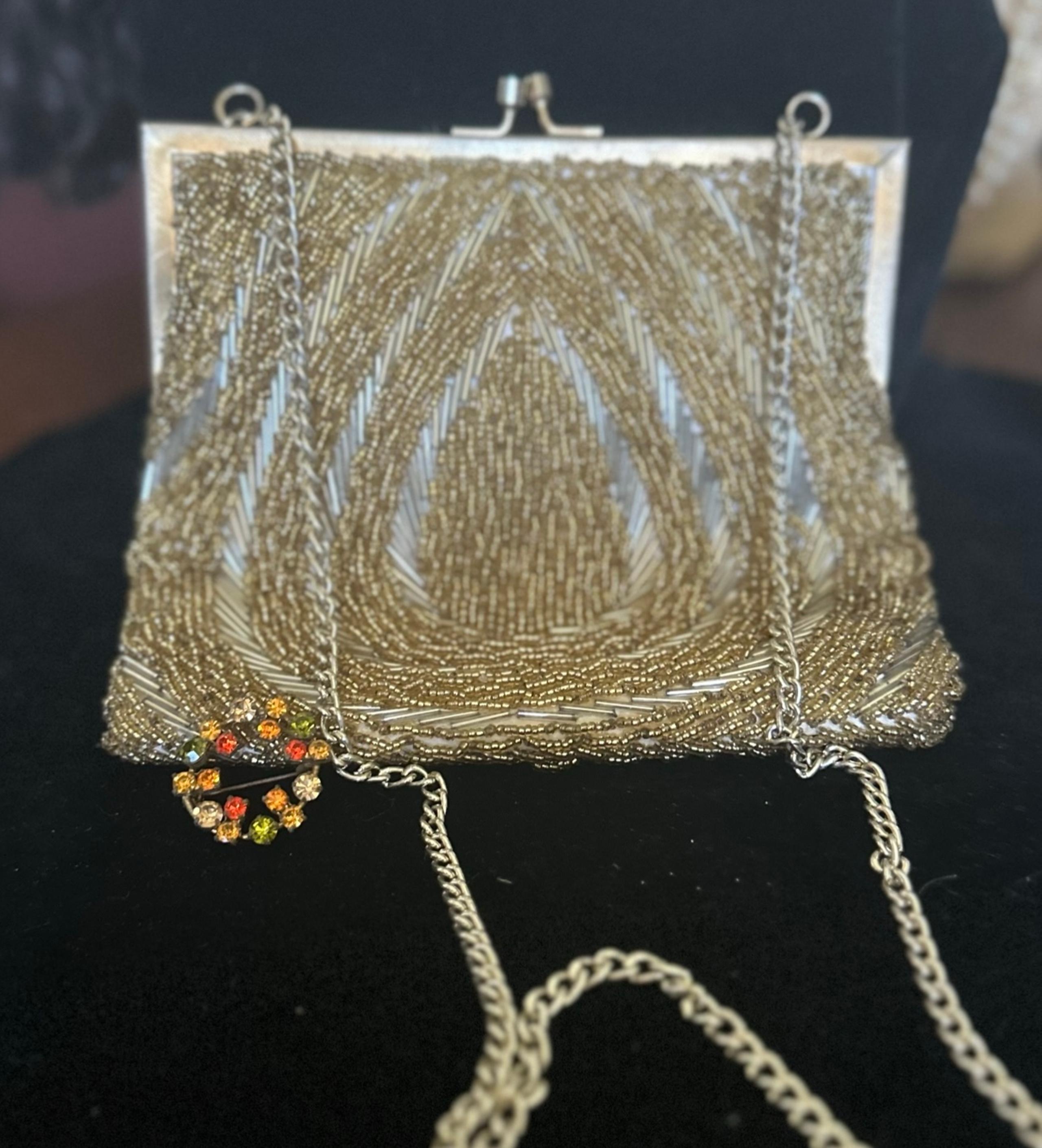 Vintage beaded purse and brooch