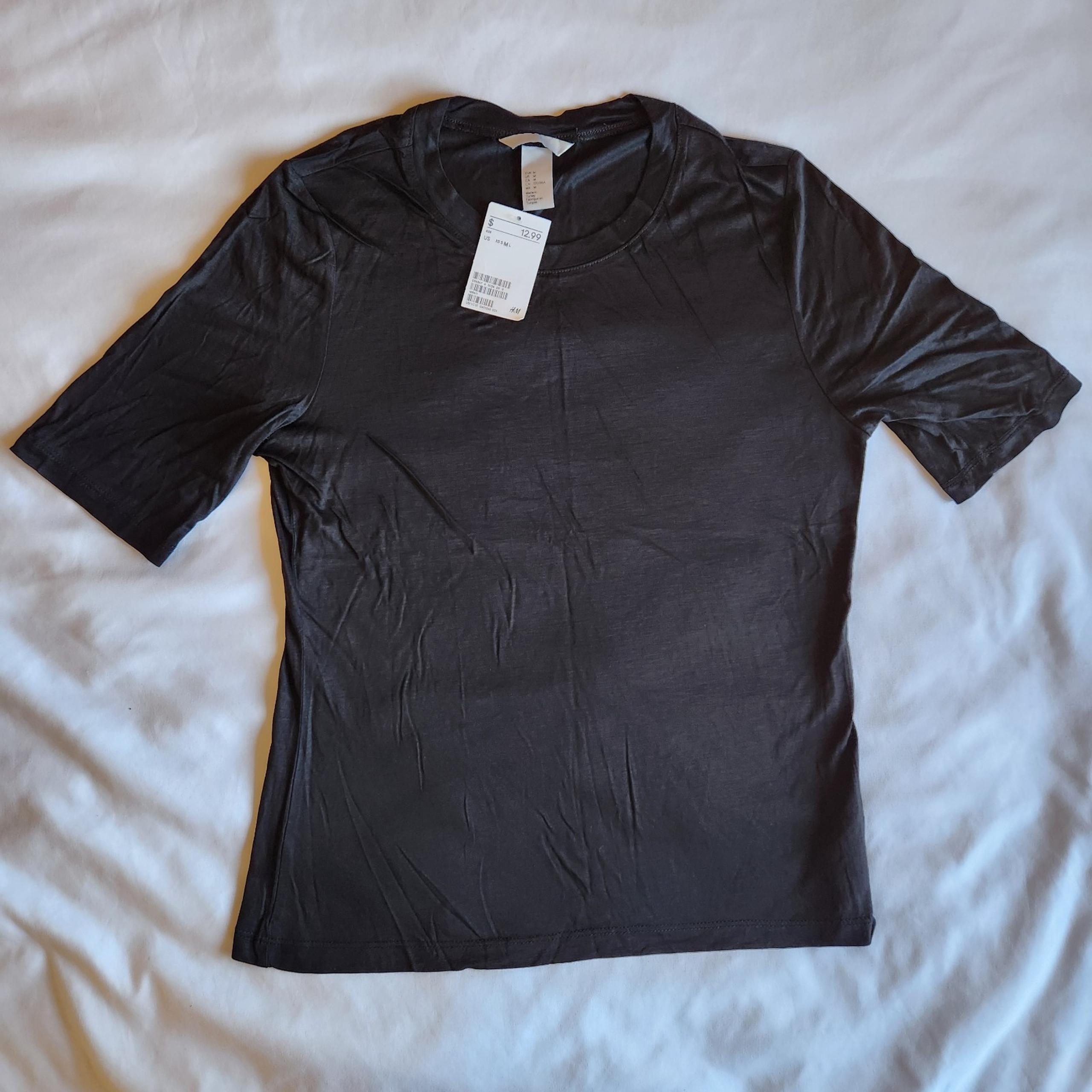 H&M Women's Medium Black Jersey Knit Short Sleeve Round Neck Tee Shirt Top NWT
