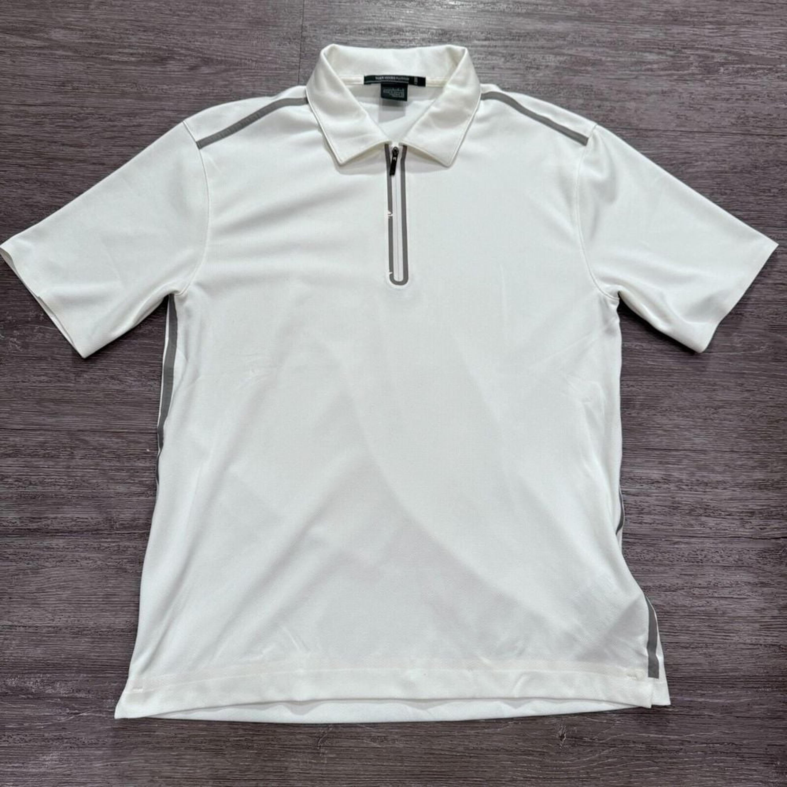 Tiger Woods Platinum Polo Shirt Mens Large White Golf Performance Zip Up Golfer