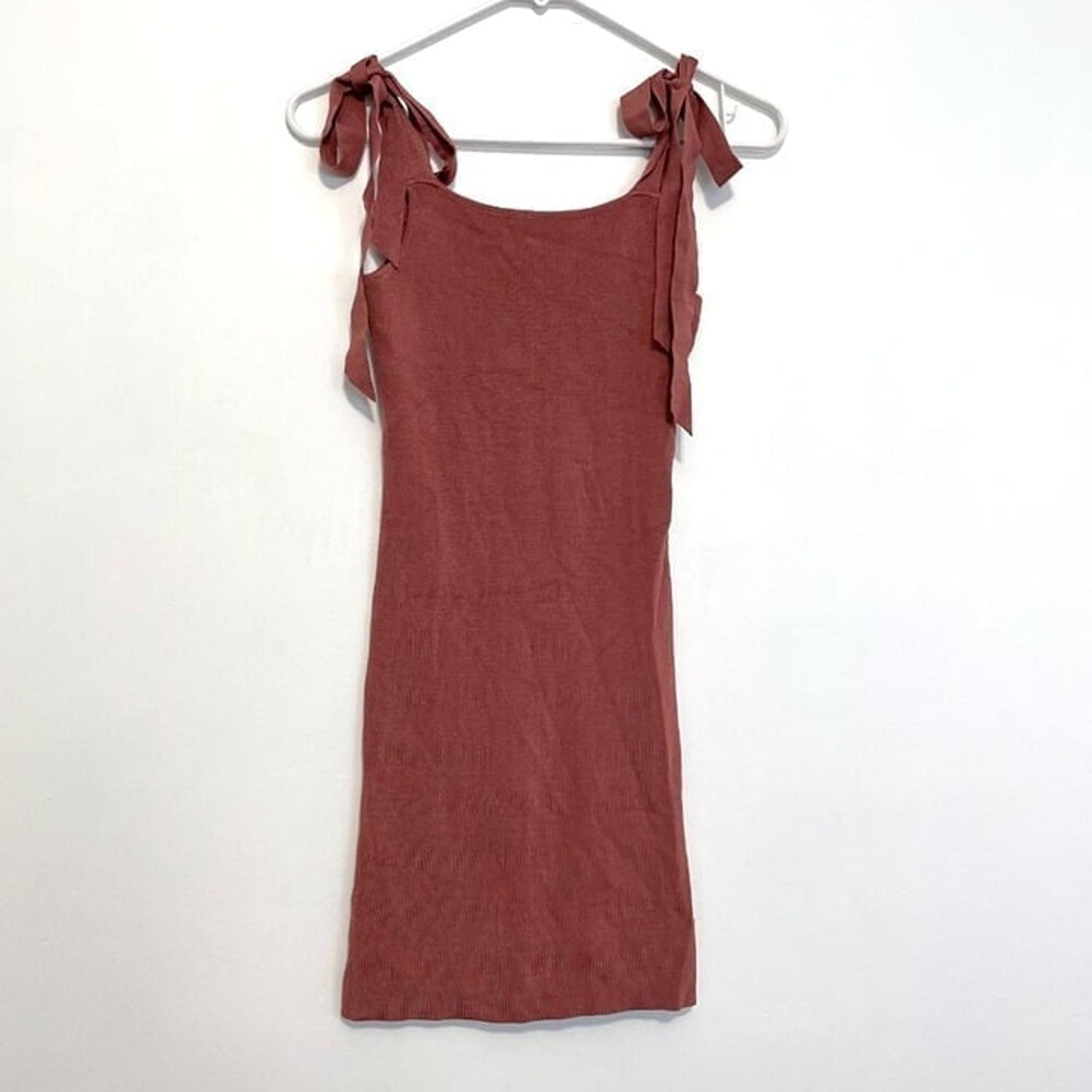 URBAN OUTFITTERS Rose Marie Tie Shoulder Mini Dress Mauve Ribbed Sweater Bodycon