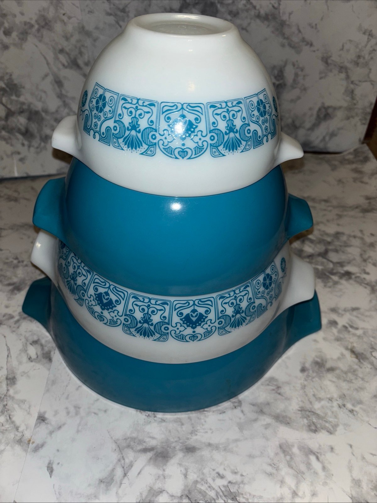 Vintage Pyrex Horizon Blue Nesting Cinderella Mixing Bowls 4 Piece Set