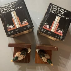 Vintage Mallard Duck Wood Bookends - Hand-Painted Ducks - 3 Sets