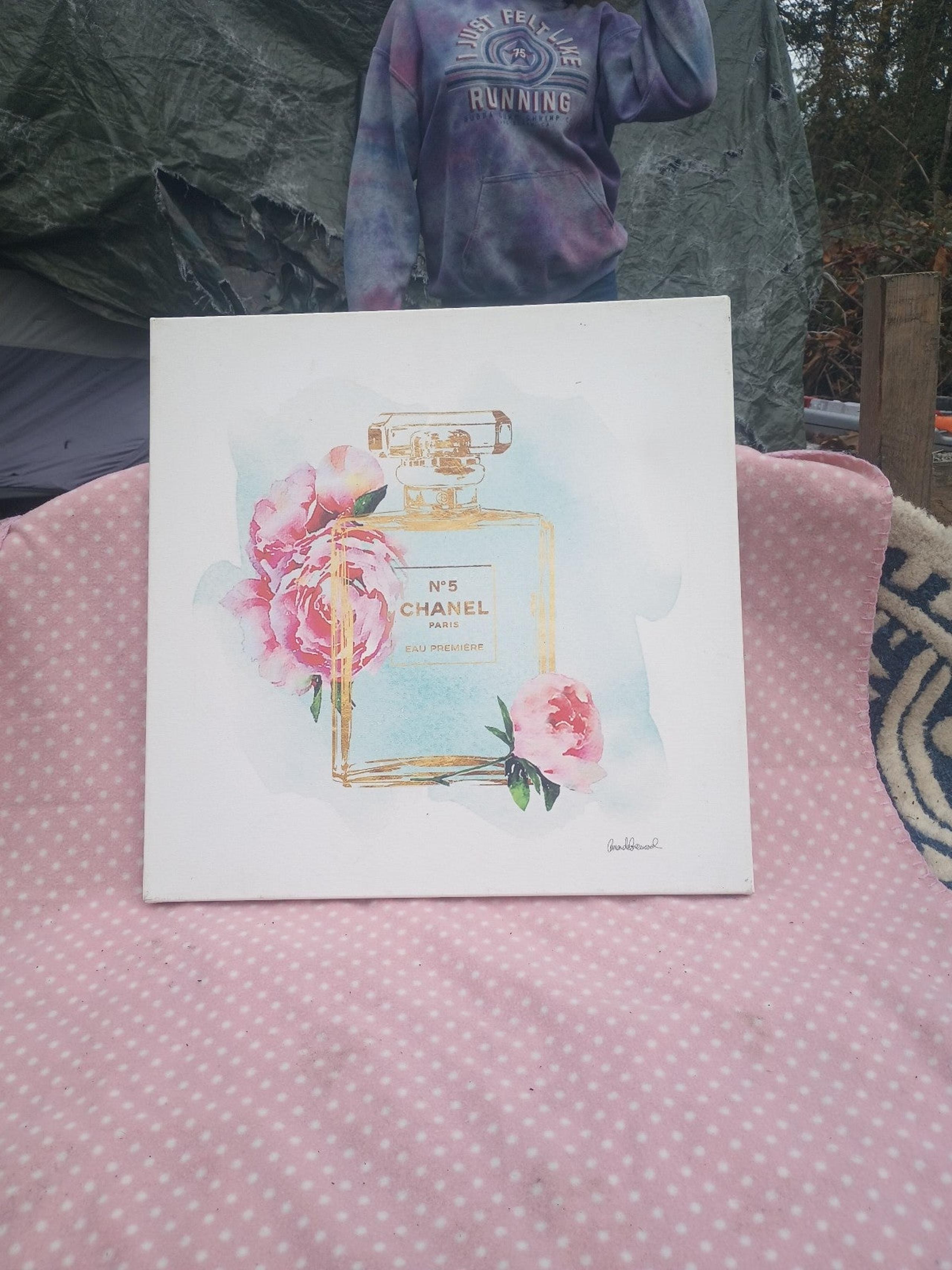 KuptsovaArt | Chanel Perfume Bottle & Pink Peonies Wrapped Canvas