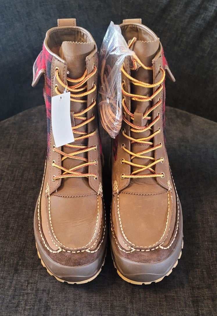 Polo Ralph Lauren Logan Boots Men's Country Leather Buffalo Plaid Wool Hike Red