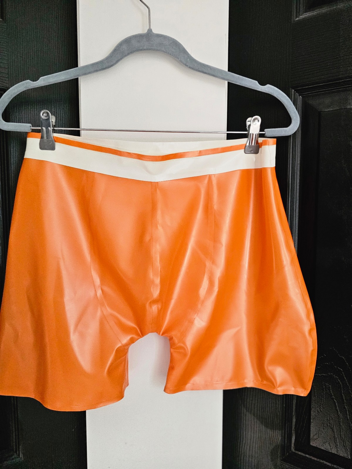 100% Real Latex Metallic Orange Shorts