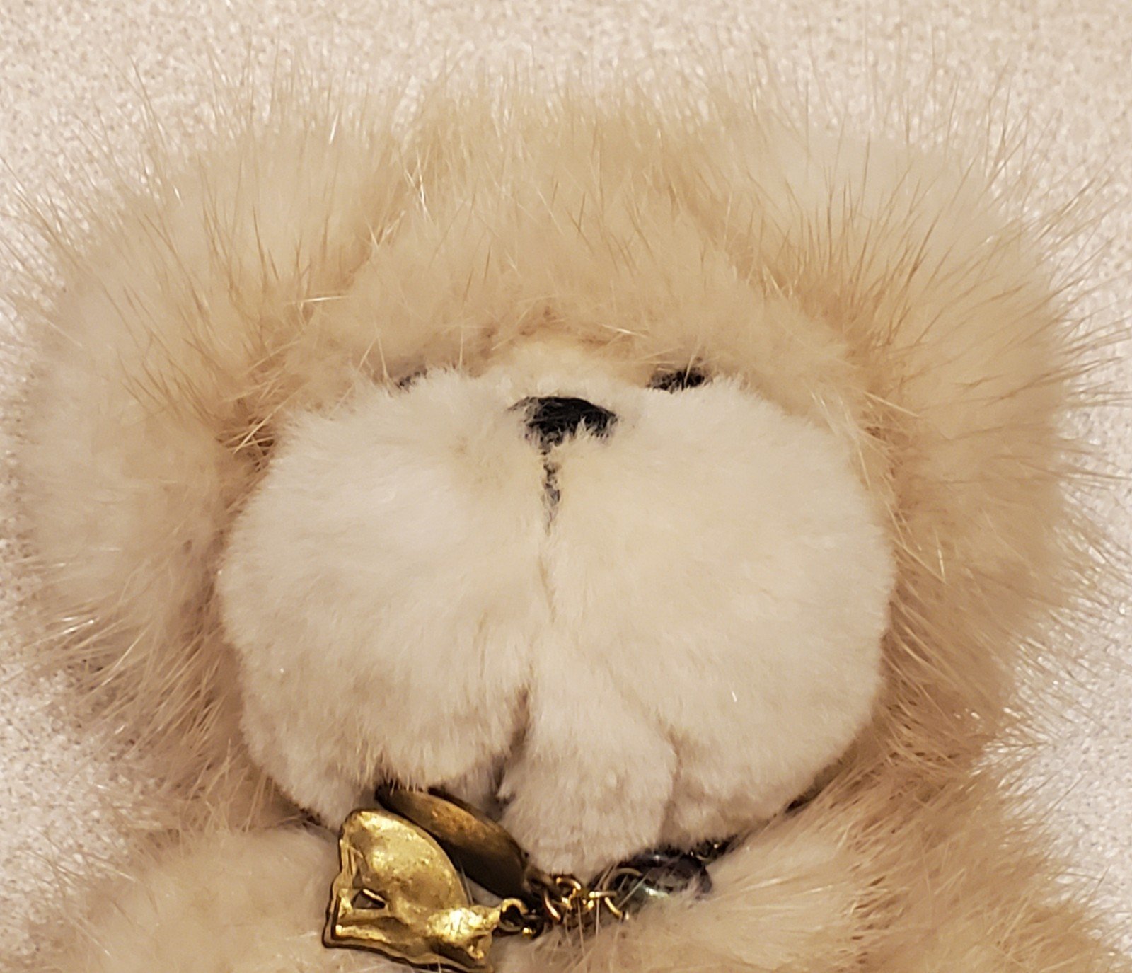 Vintage Susie Strong mink teddy bear Plush with charms on necklace rare find