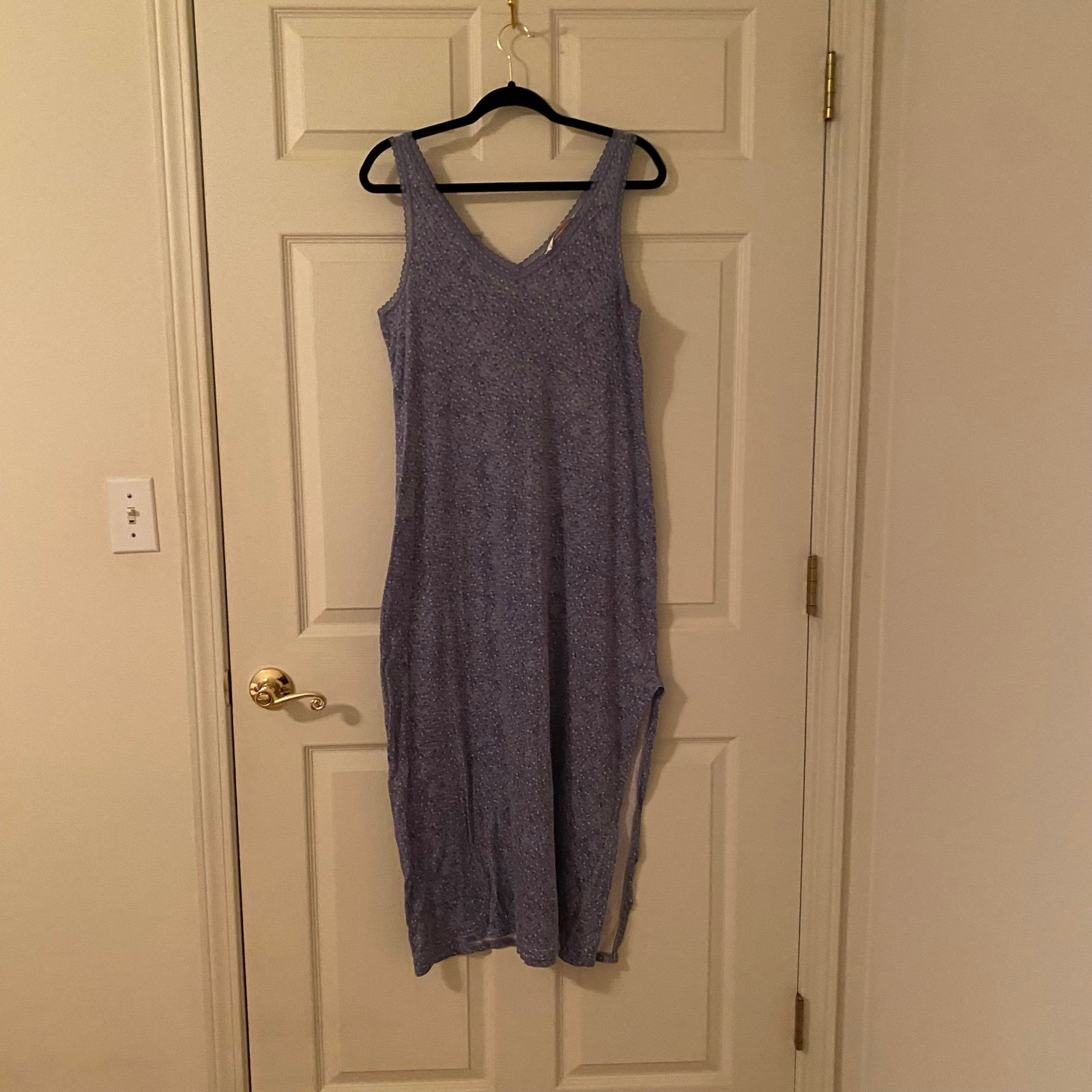 (M) Vintage Victoria’s Secret 2002 Midi Dress Blue Ditsy Floral Medium Slit Lace