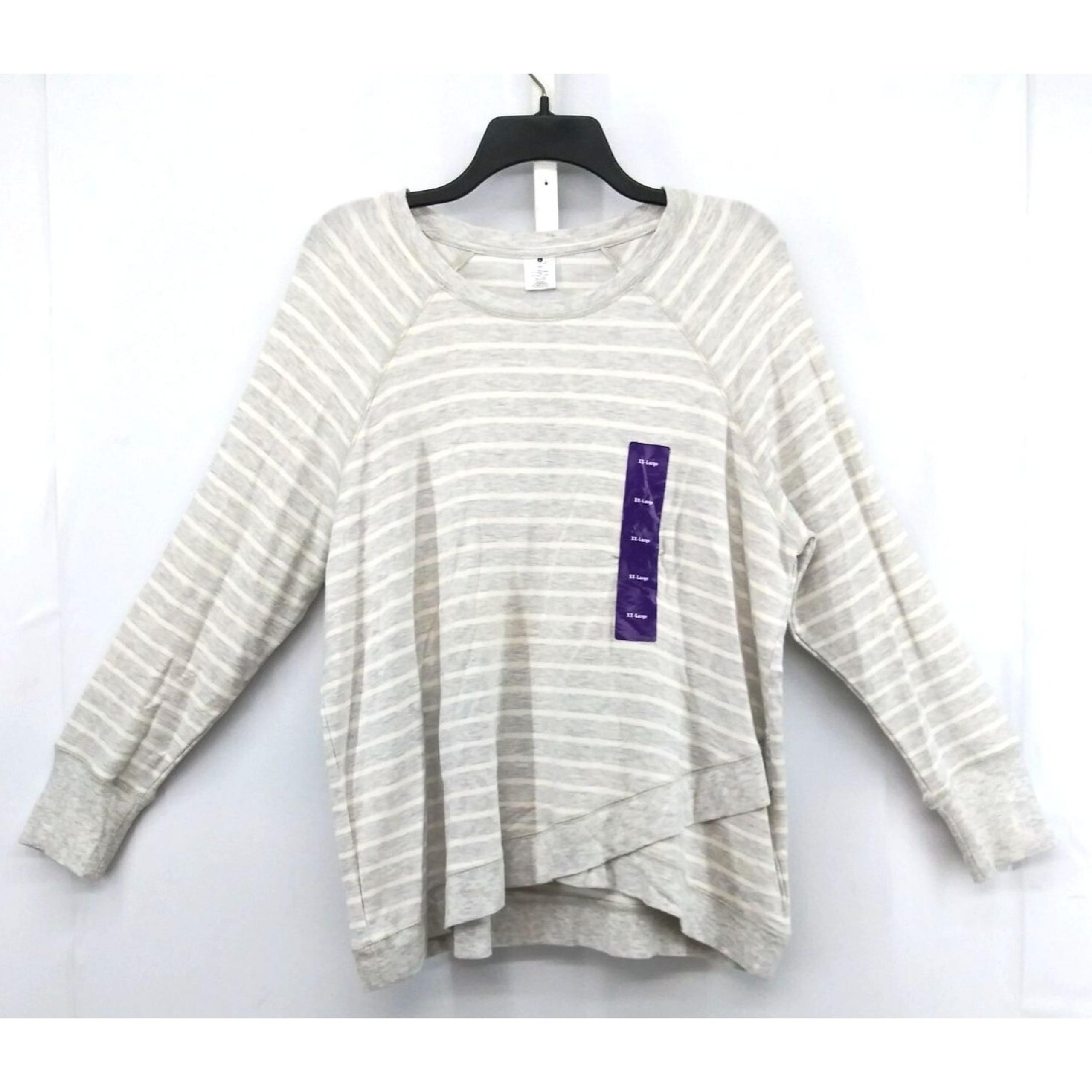 Active Life Sweatshirt Women Plus Size 2XL Gray White Striped Long Sleeve Top