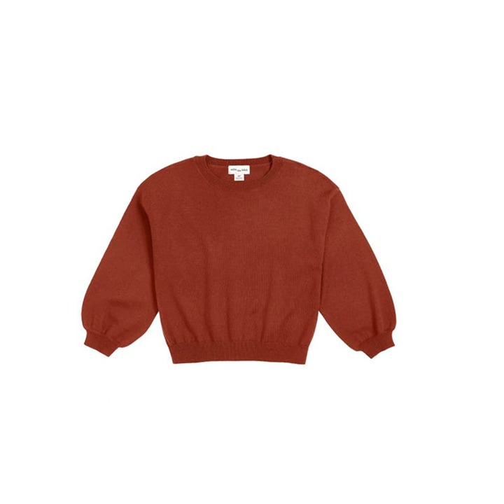 Miles Sweater Youth Kids Merino Wool Crewneck Dark Orange Balloon Puff Sleeve