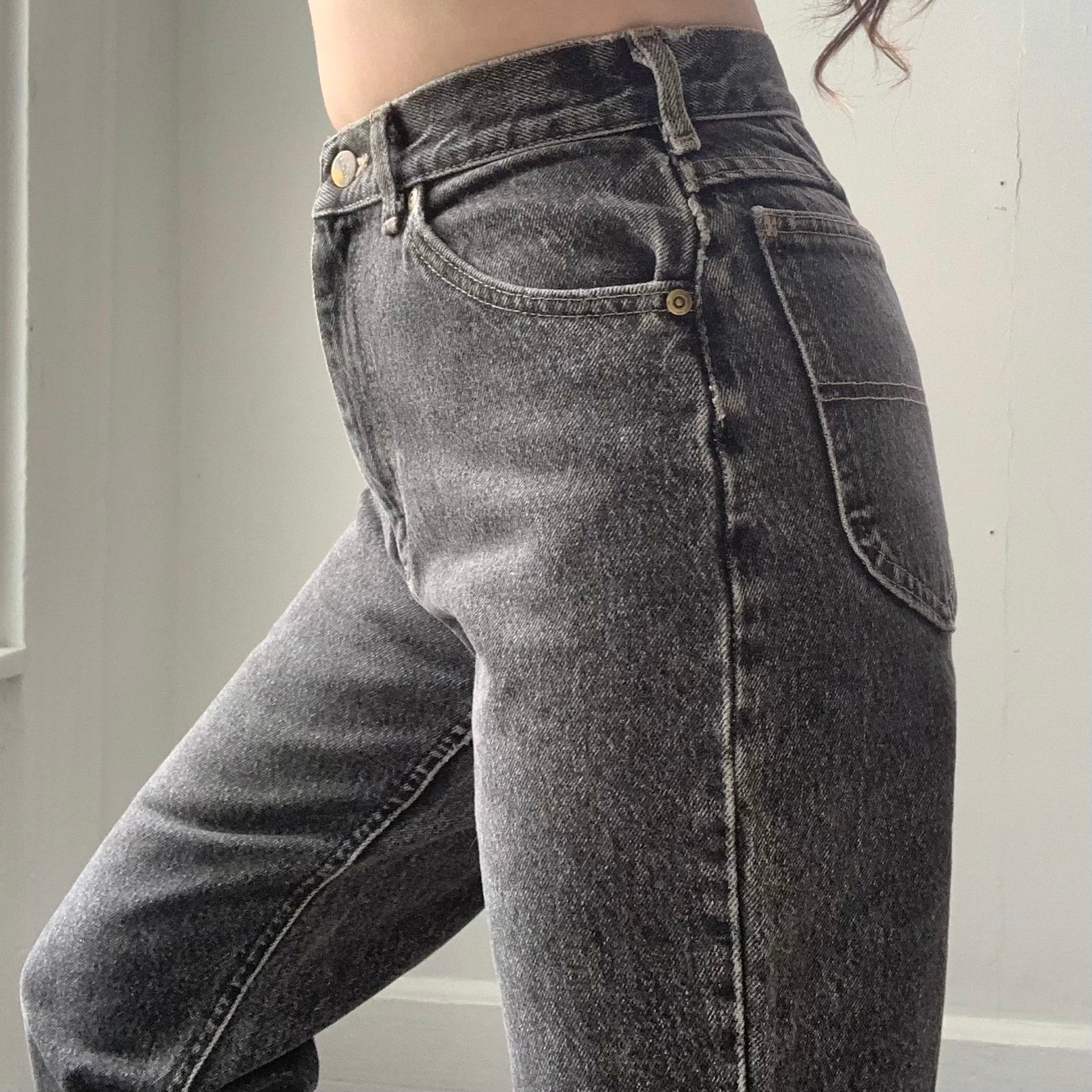 90s stonewashed charcoal black LLBean jeans