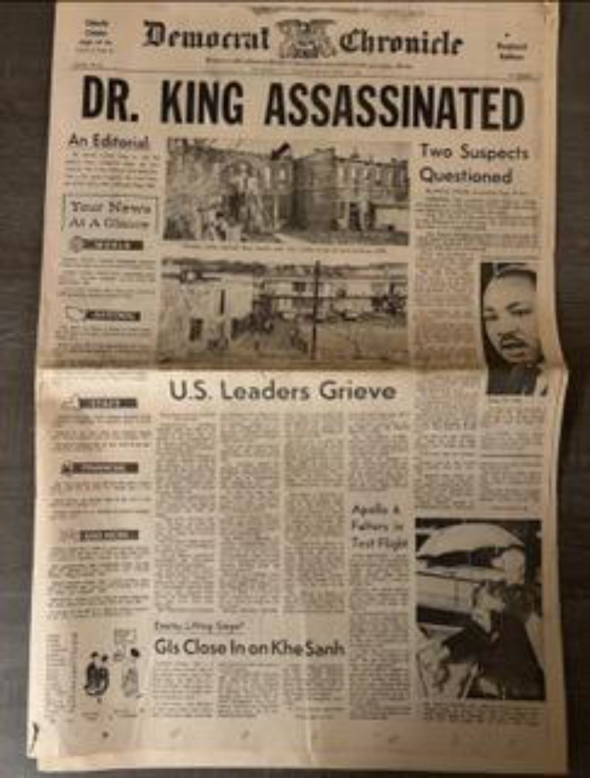 Democrat & Chronicle Dr King Assassination Newspaper-April 5, 1968