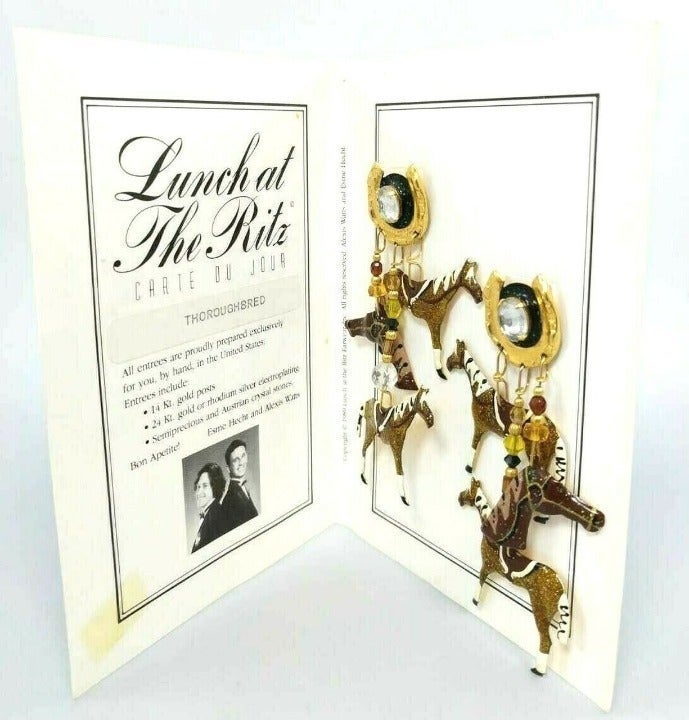 Lunch Ritz Thoroughbred Earrings Pierced Vintage Mint Original Card NBW BeadRage