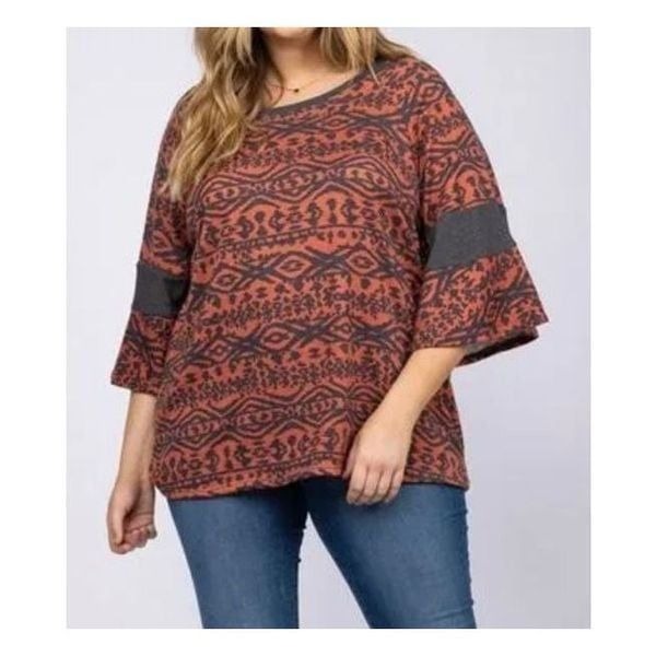 Plus Size Aztec patterned blouse