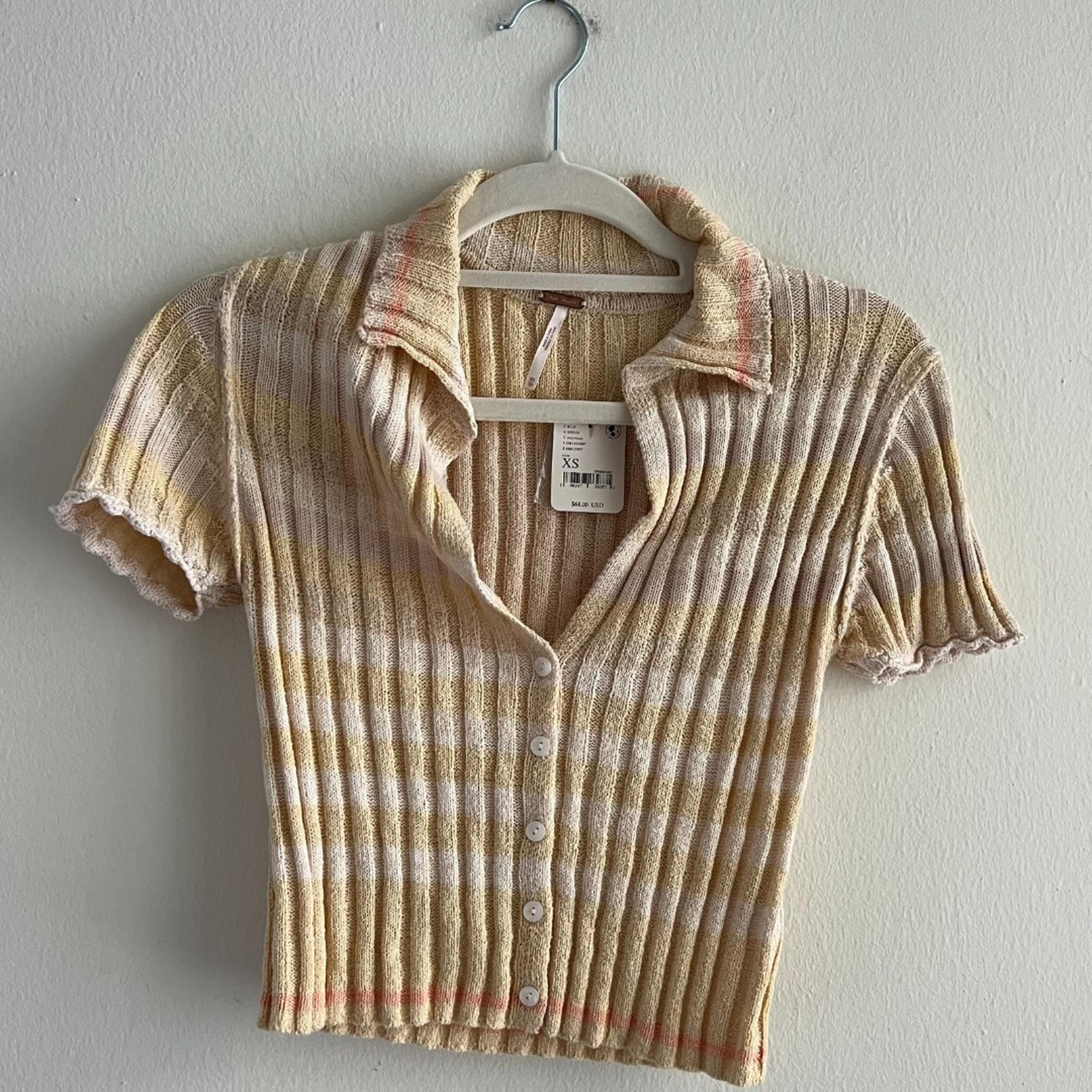 NEW Free People Flirt Cardigan Stripe Knit Top Size XS Ivory Stripe