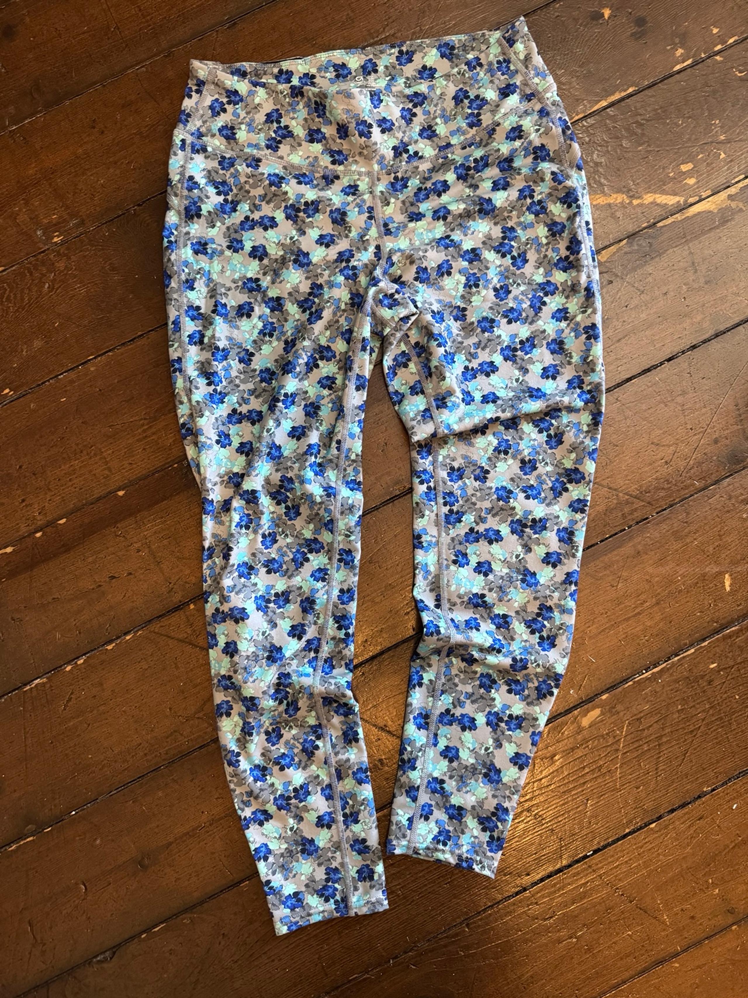 GapFit Women’s Activewear Full Length Leggings Large Gray/Blue/Mint Flower
