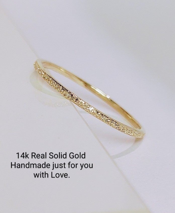 14k Solid Gold 1mm Stardust Ring
