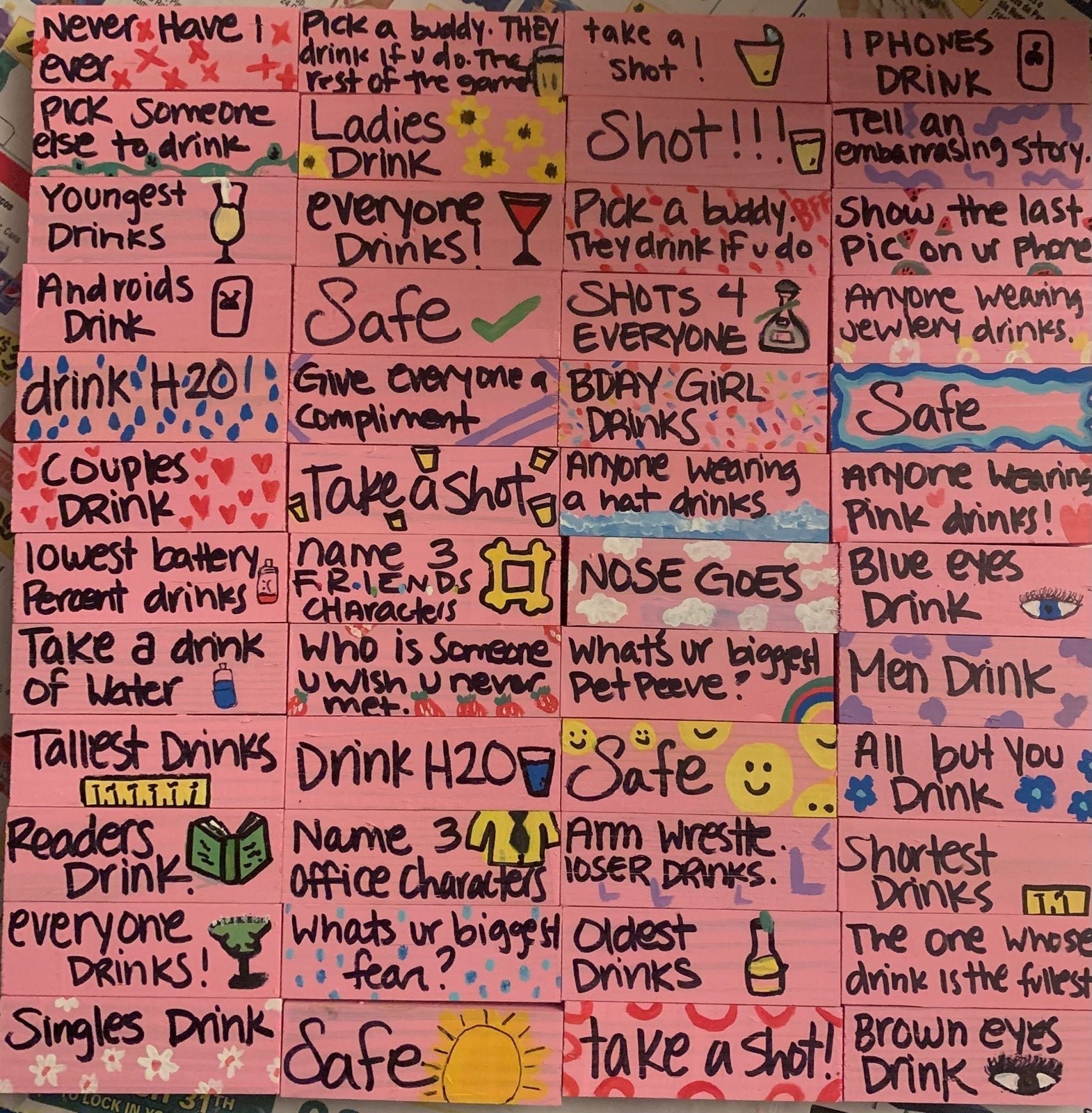 Valentines Day PINK EDITION: Hand-Painted Drinking Jenga Game