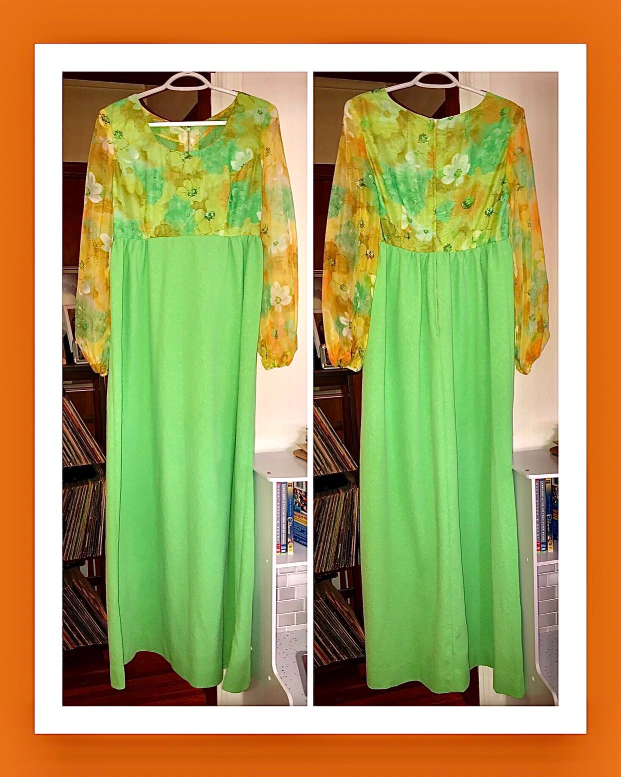 70's Vintage Maxi Dress w/Sheer Sleeves