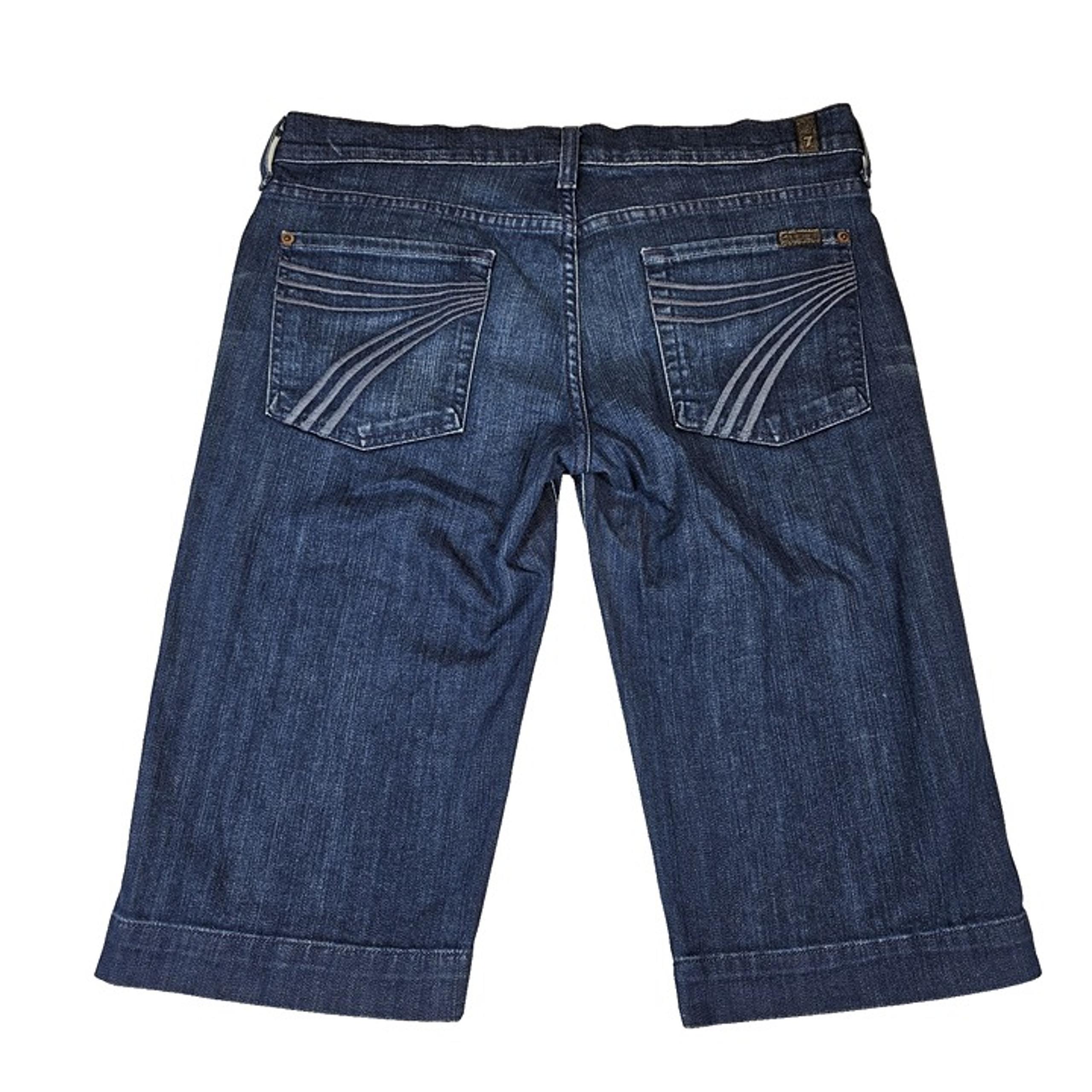 7 For All Mankind Womens Dojo Bermuda Shorts Blue Denim Embroidered Long Size 32