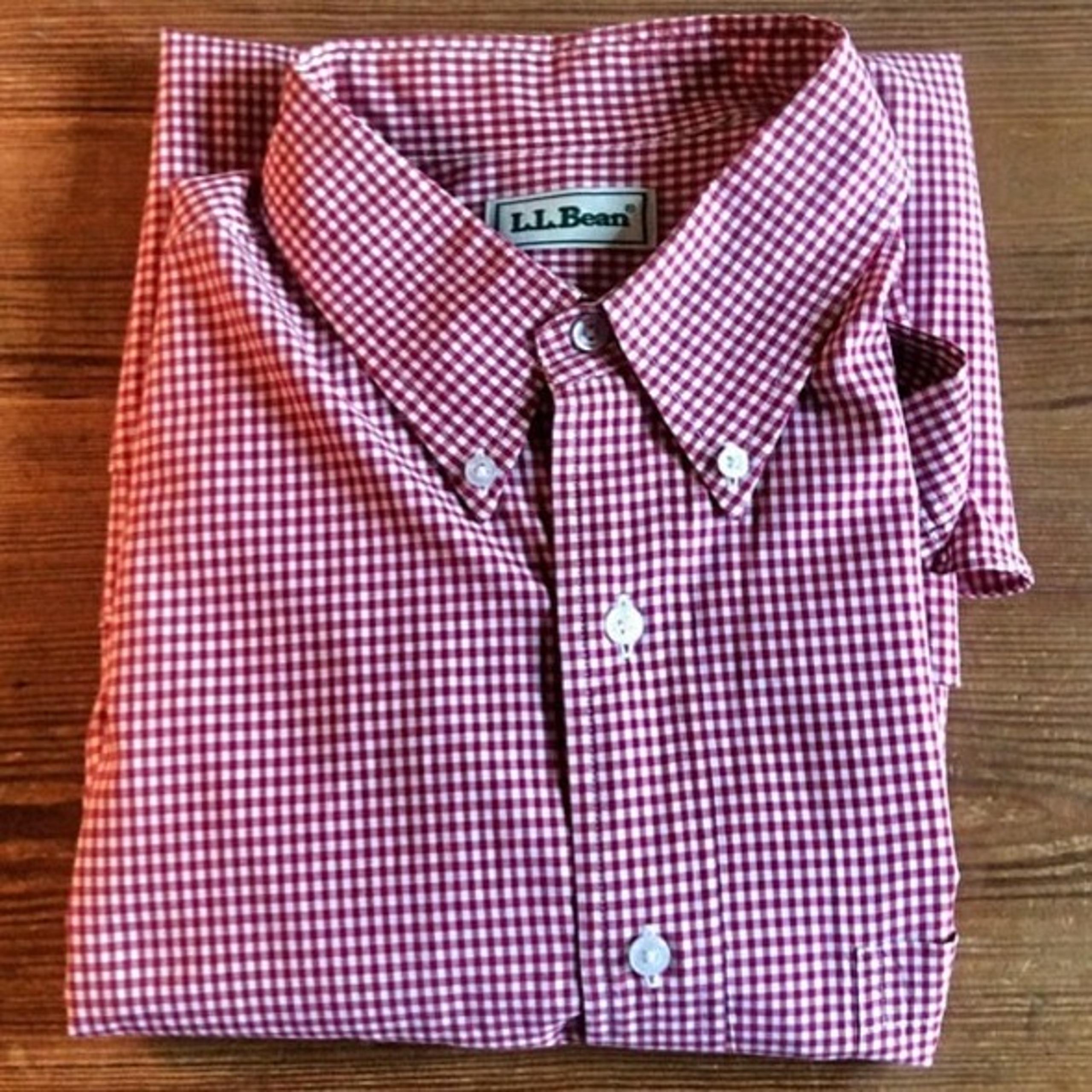 L.L. Bean Button Down Shirt Men Size Large Red White Check Long Sleeve