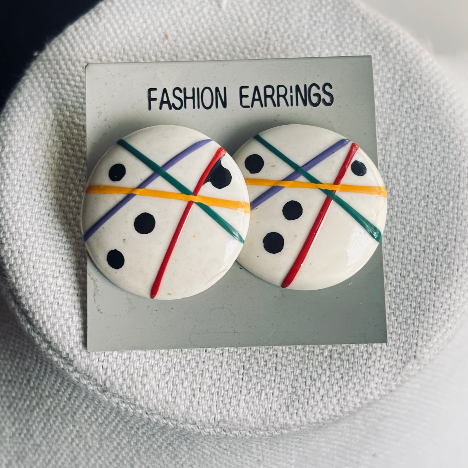 Vintage 80’s Abstract Colorful Round Striped Earrings
