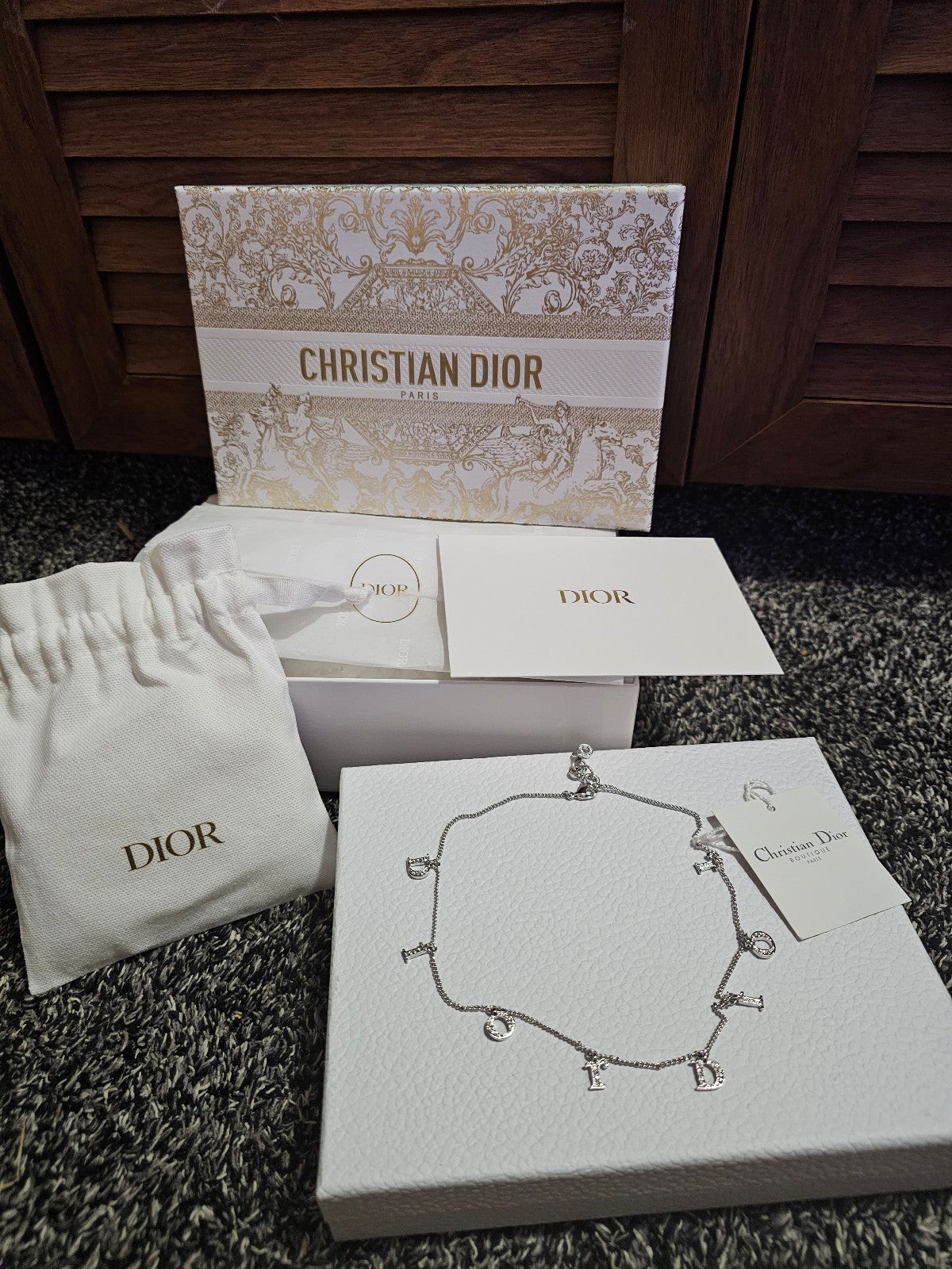 NWT Authentic Christian Dior Signature Rhinestones Pendants Necklace