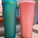 Starbucks one Pink Lemonade Studded and Green Mountain Dew grid Tumblers