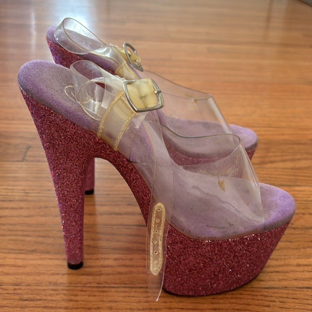 Pink glitter chunky heels for dancing