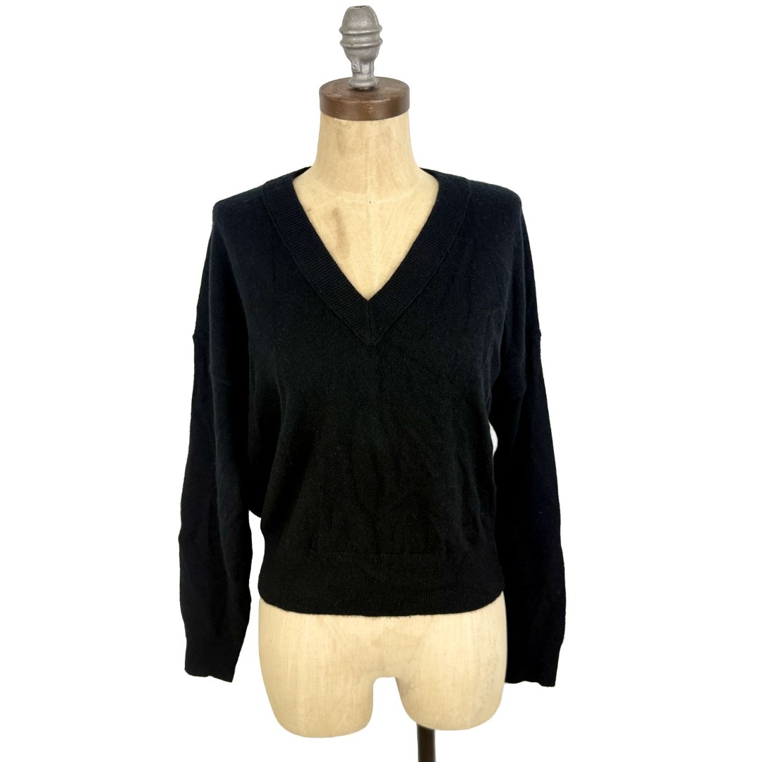 MADEWELL (Re)sponsible Cashmere Sweater M V-Neck True Black Soft Cozy EUC B15