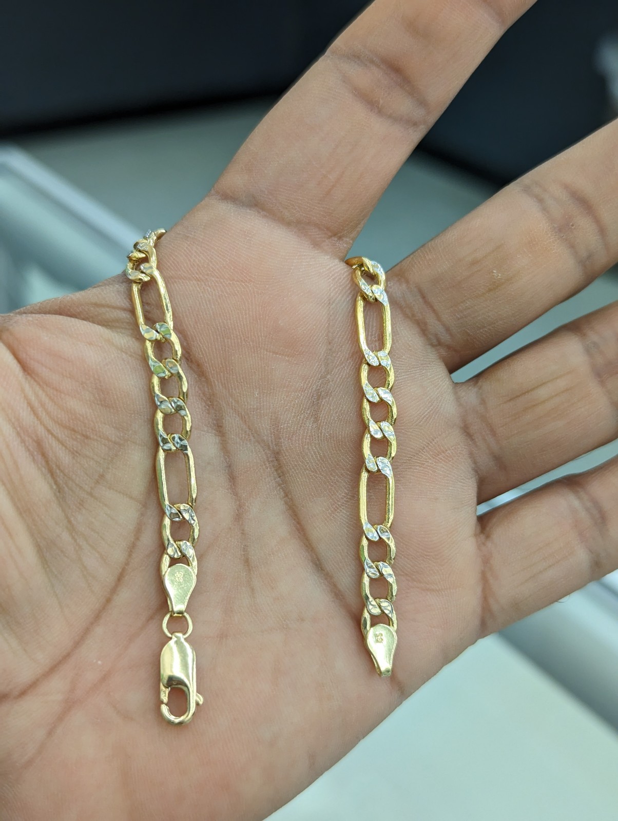 10kt Real Gold Figaro Diamond Cut Bracelet 6mm 8 inches