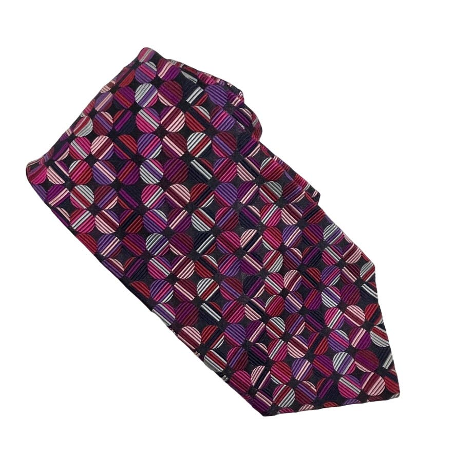 Duchamp Silk Handmade Men’s Neck Tie multicolor Stripes And Circles 60” England