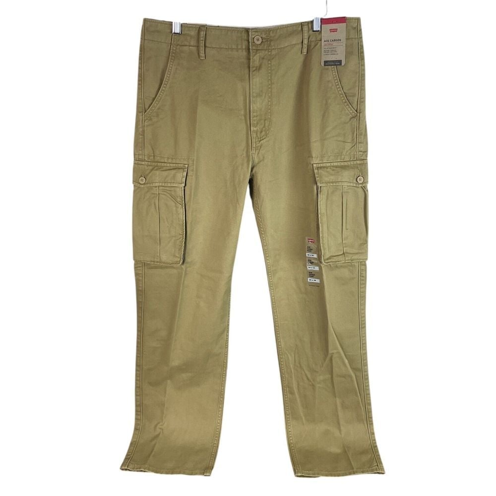 NEW Levis Mens Ace Cargo Pants 36x32 Brown Cotton Relaxed Fit Tapered Leg 69.50