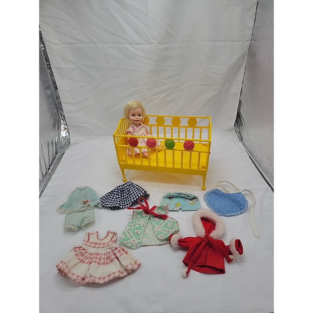 Vintage 1960's Suzy Cute Baby Doll with Crib, And Clothing