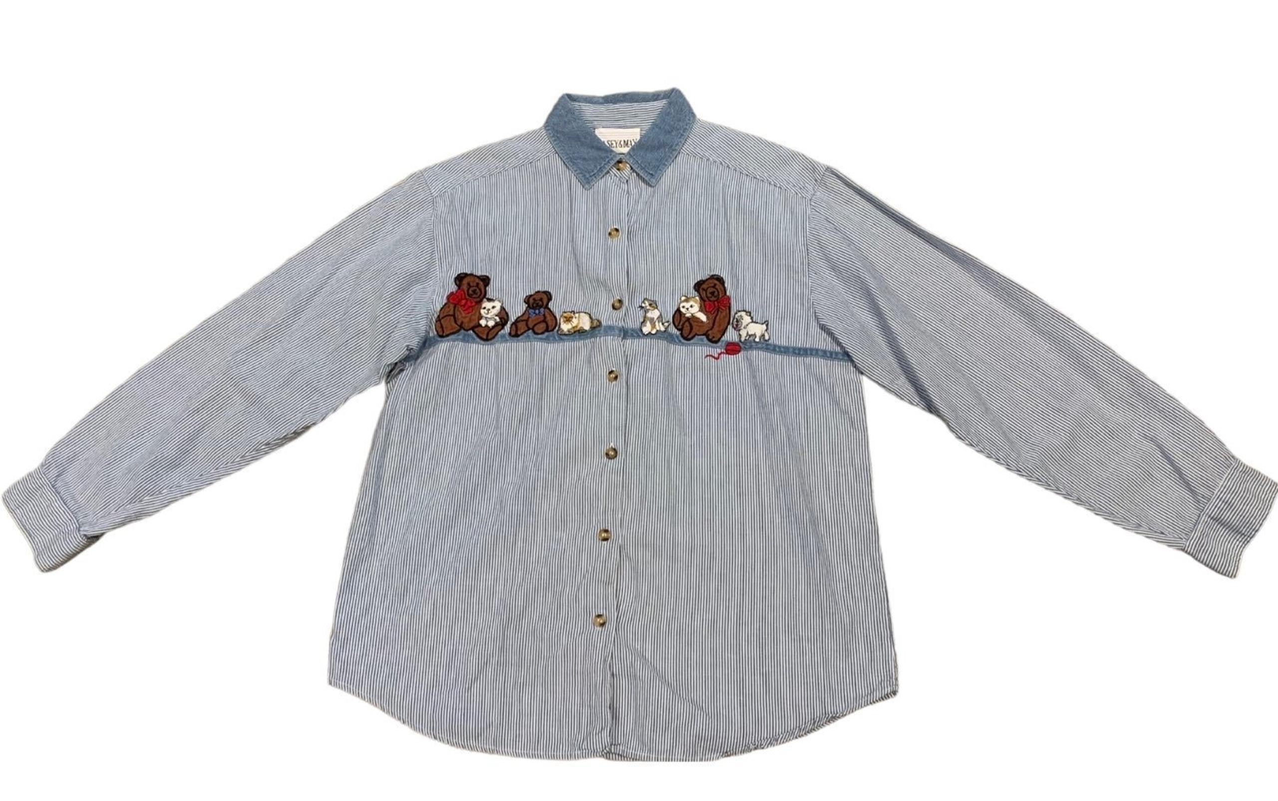 Casey & Max Womens Teddy New Embroidered  Button Up Shirt M Striped Long Sleeve