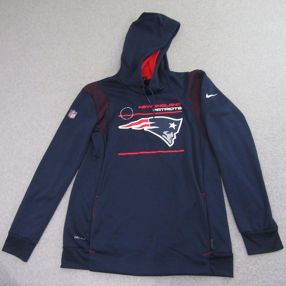 Nike Mens New England Patriots Hoodie L Blue NFL Dri Fit Logo Pocket