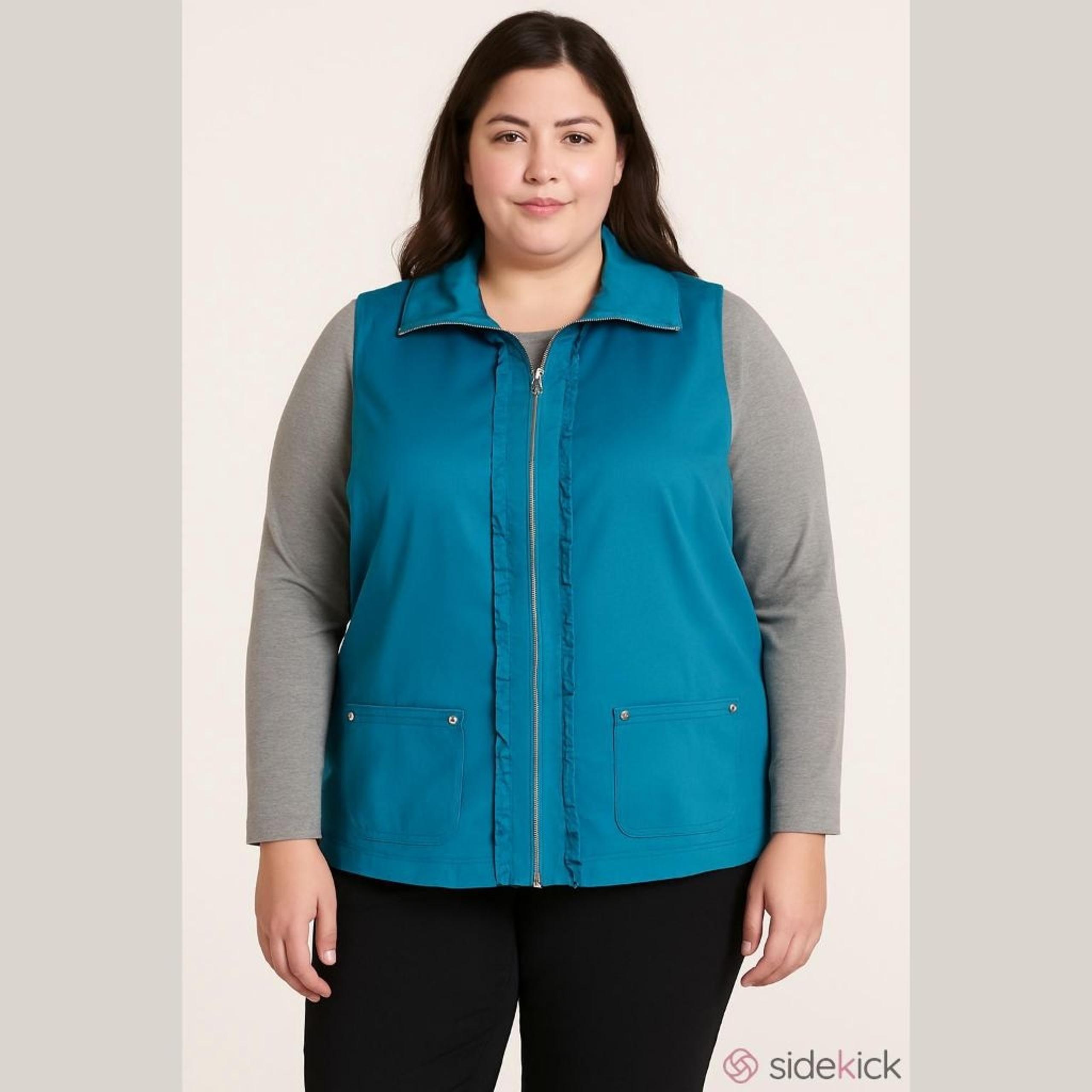 Women's Christopher & Banks Vest Size 1X Teal Sleeveless Zip Up New with tags
