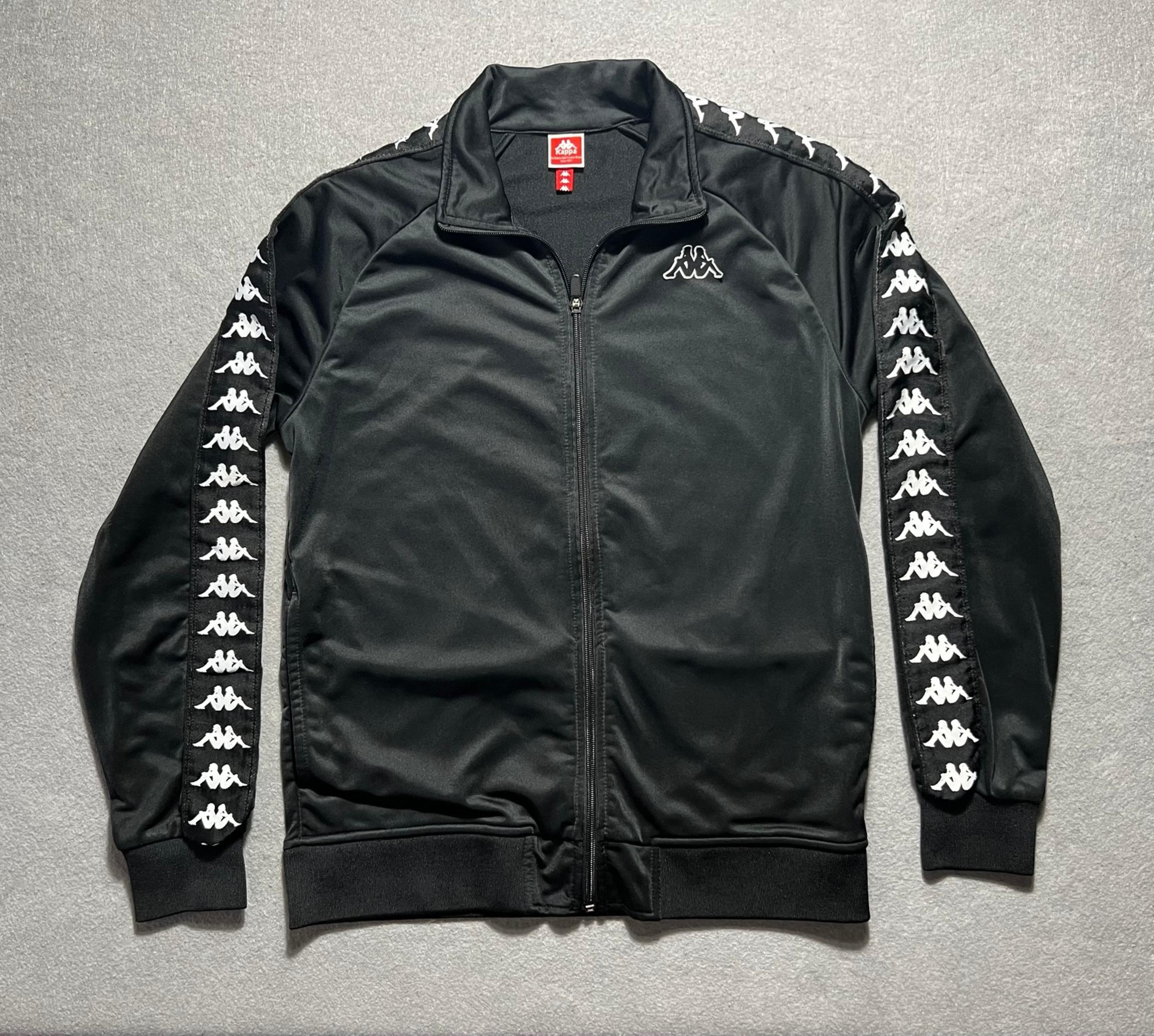 Kappa Black Track Jacket Men’s Medium Full Zip Side Logo Authentic