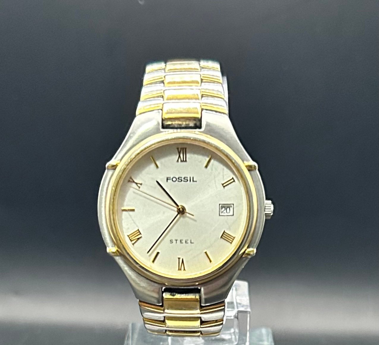 Fossil Men’s Steel FS-2700 Stainless Two Tone Quartz Watch 36mm New Battery