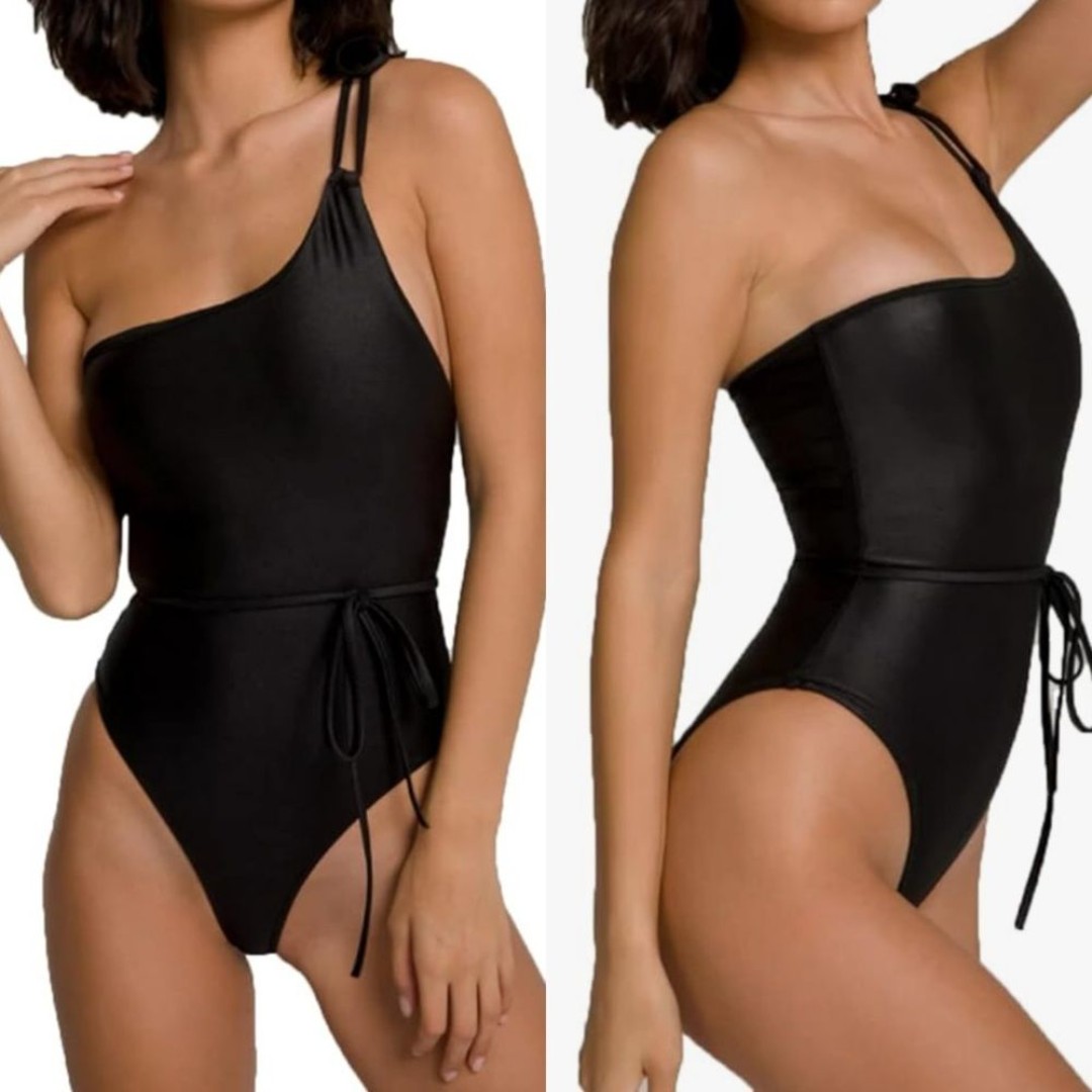 New Good American Women's Hot Shoulder One Piece black one shoulder strap belt