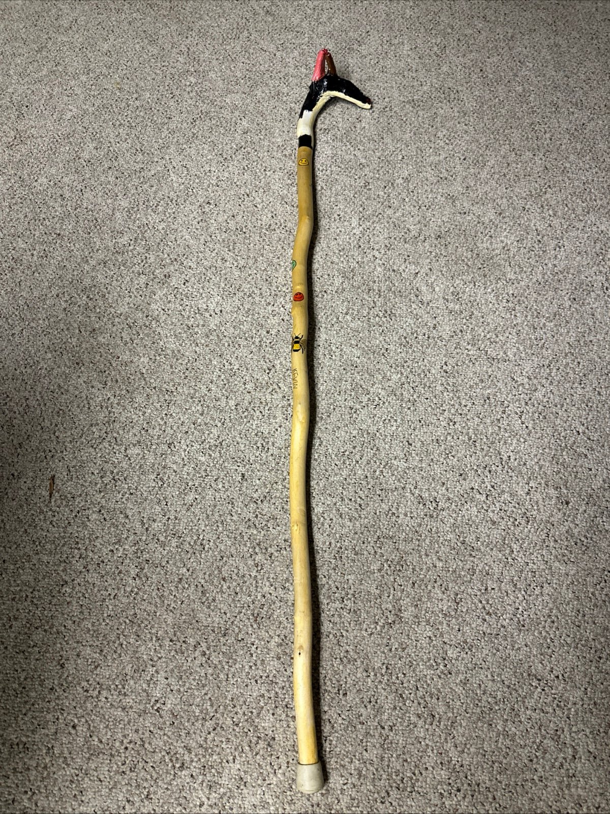 Natural Wood Walking Stick With A Natural Made Handle Hand Painted With Moose