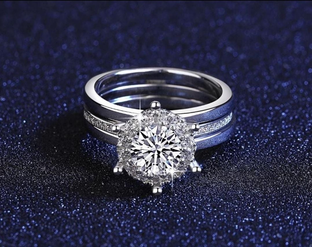 *BIG SALE* Real Moissanite Wedding Ring and band set size 6