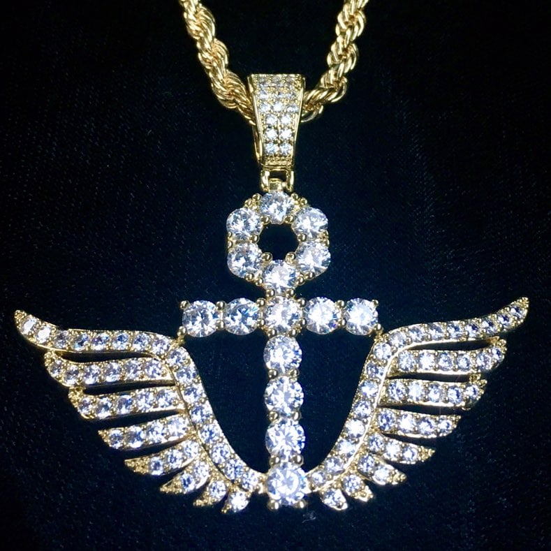 ANKH WINGS DIAMONDS CZ 18K GOLD CHAIN