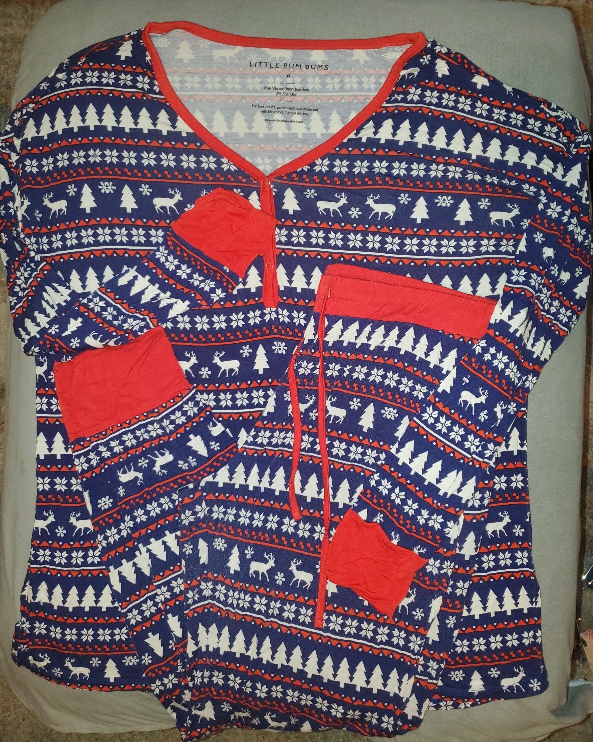 LBB Little Bum Bums n Roses Pajama Set Sz XL Christmas Winter Deer